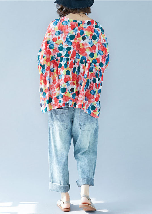 Flare Sleeve V Neck Patchwork Print Fall Blouse Tops