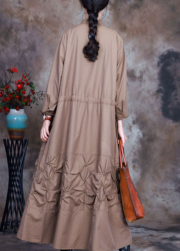 Khaki Button Tie Waist Spring Trench Coats