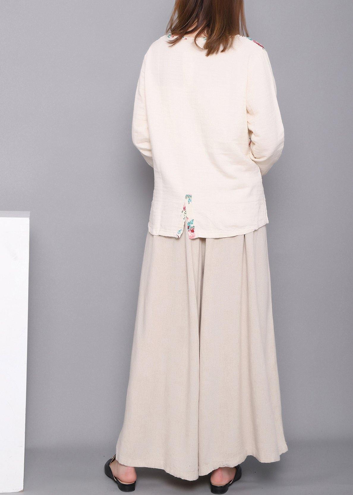 White Print Linen Spring Top