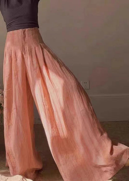 Orange High Waist Wrinkled Patchwork Cotton Wide Leg Pants Summer