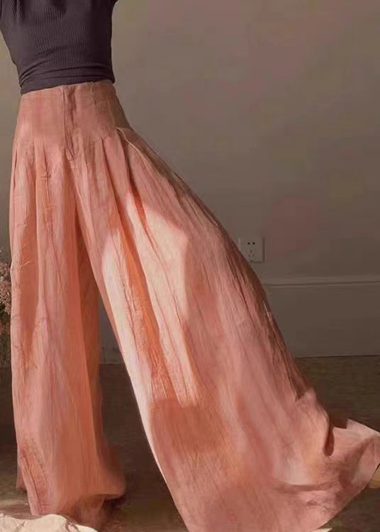 Orange High Waist Wrinkled Patchwork Cotton Wide Leg Pants Summer