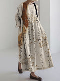 Comstylish Japanese Calligraphy Art Linen Blend Maxi Dress