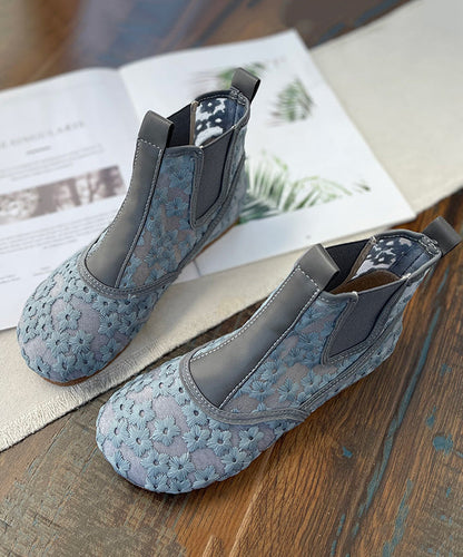 Diy Splicing Boots Grey Breathable Mesh Hollow Out Embroidery