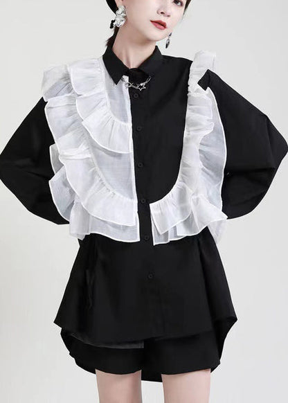 Royal Blue Ruffles Asymmetrical Shirt Dress-limited Stock
