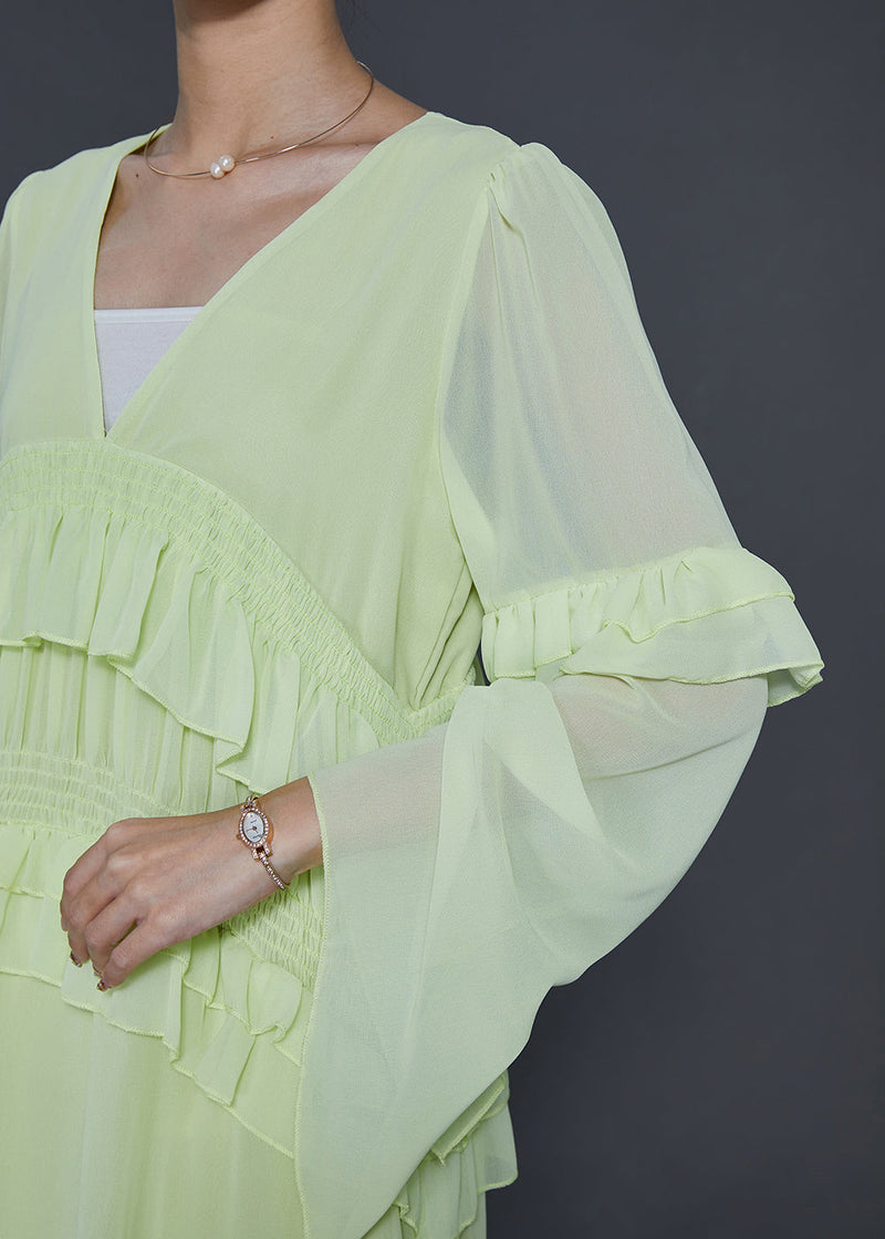 Fluorescent Green Ruffled Chiffon Beach Dresses Summer