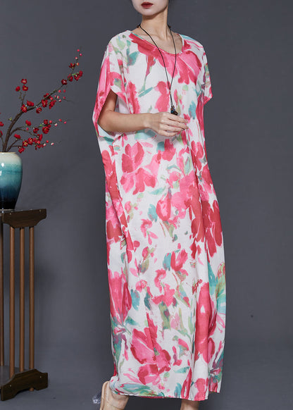 Pink Oversized Print Cotton Vacation Dresses Summer