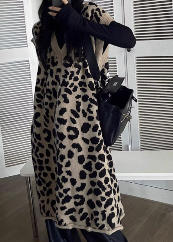 Rose V Neck Print Cotton Knit Long Dresses Fall
