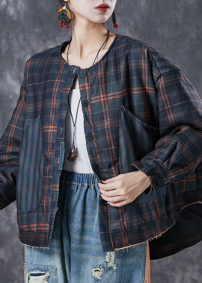 Black Oversized Patchwork Plaid Fine Cotton Filled Coats Spring