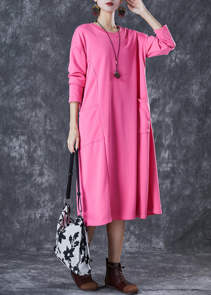Pink Oversized Pockets Cotton Long Dress Fall