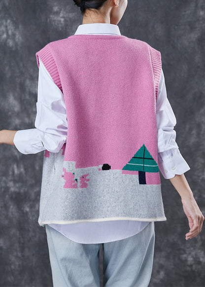 Rose Cartoon Jacquard Knit Sets 2 Pieces Fuzzy Ball Decorated Spring