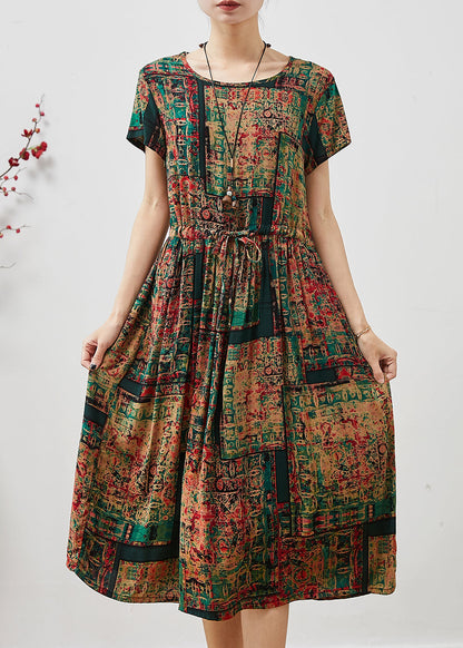 Brown Cinched Print Cotton Maxi Dresses Summer