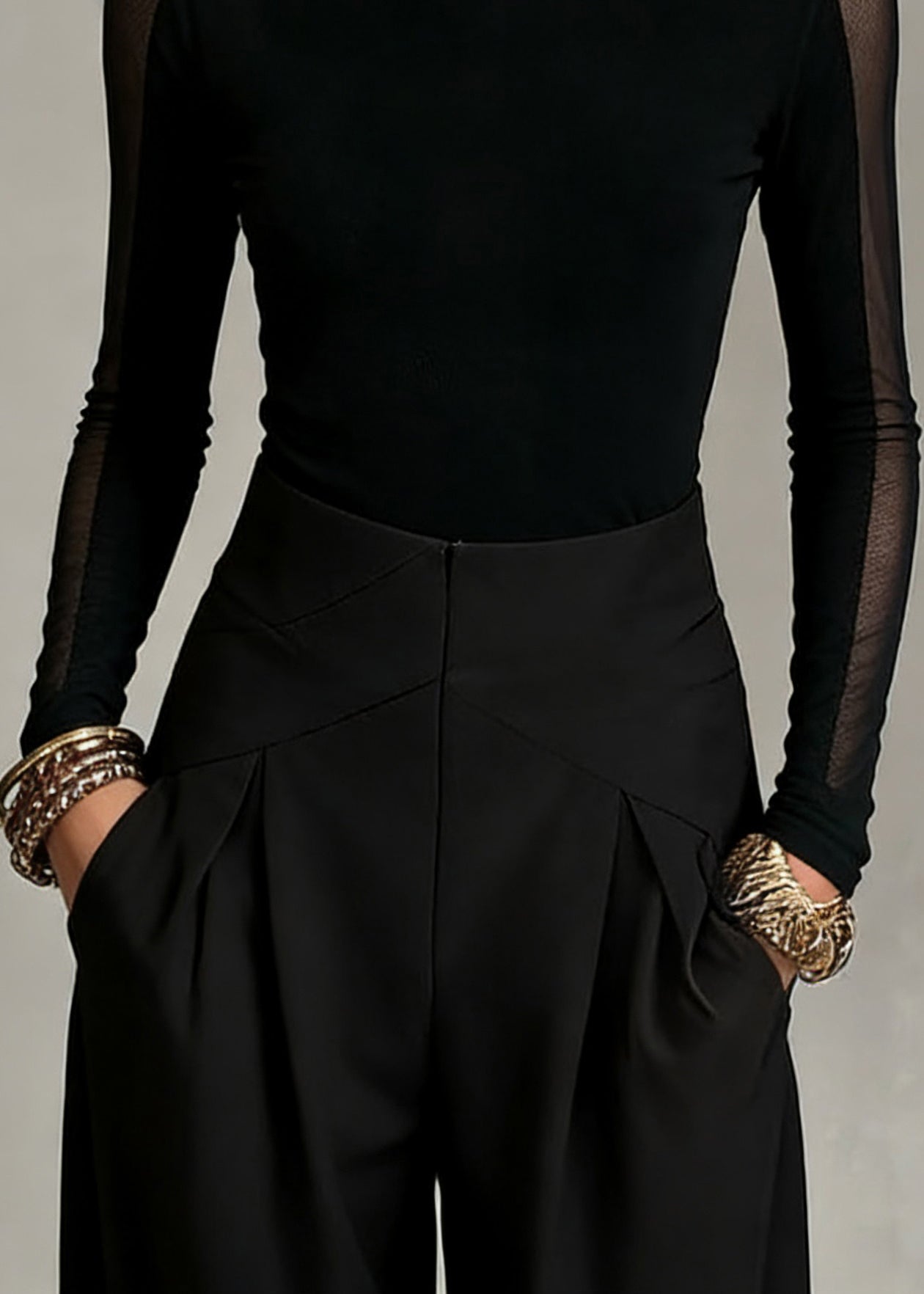 Black Turtleneck Patchwork Tulle Top Spring