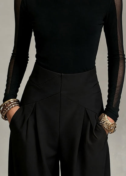 Black Turtleneck Patchwork Tulle Top Spring