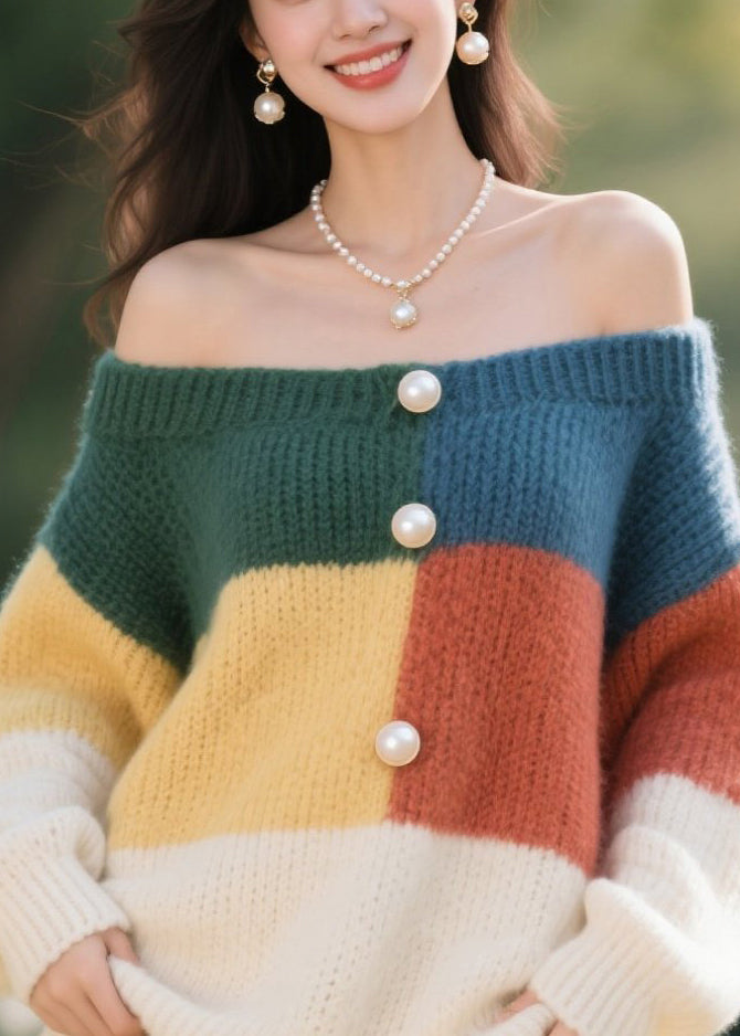 Colorblock Nail Bead Knit Sweater Tops Fall