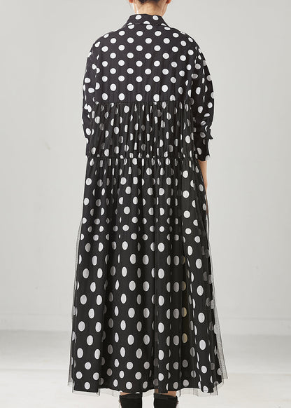 Black Dot Print Bow Tullle Long Dresses Spring