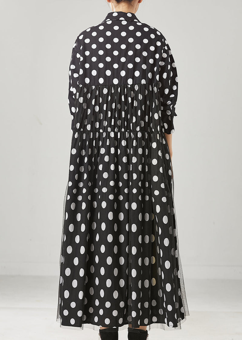 Black Dot Print Bow Tullle Long Dresses Spring