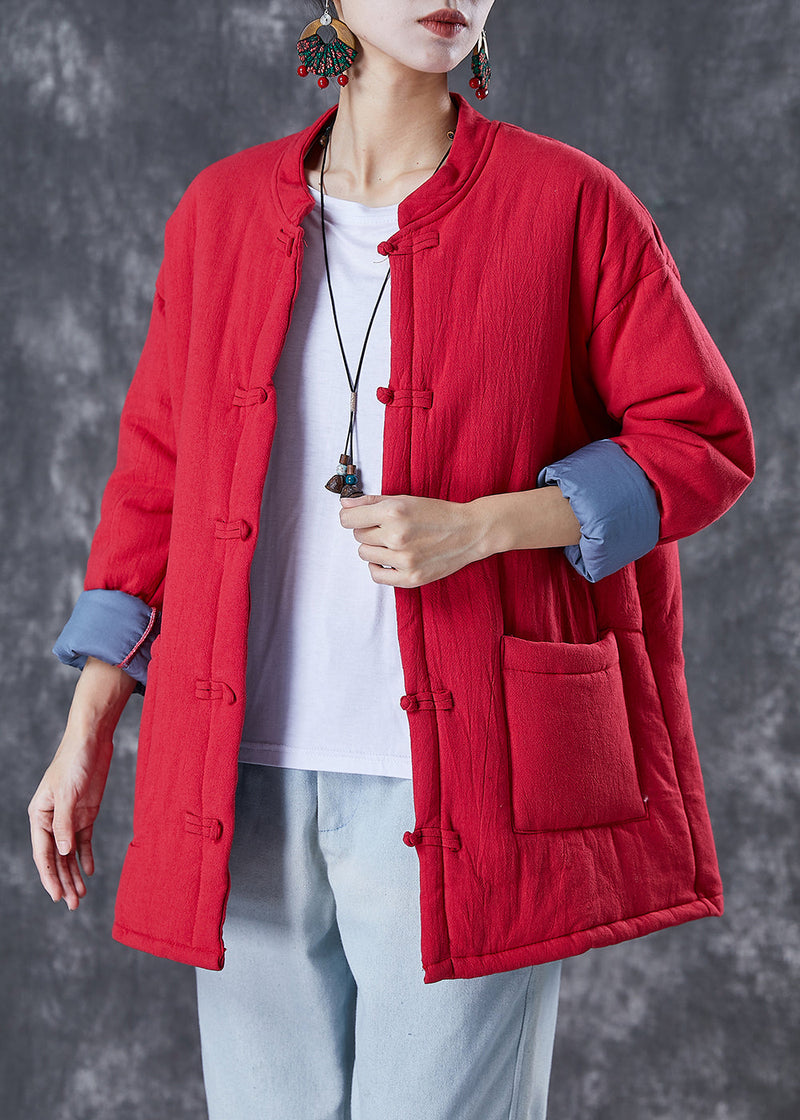Red Warm Fine Cotton Filled Jacket Chinese Style in Winter