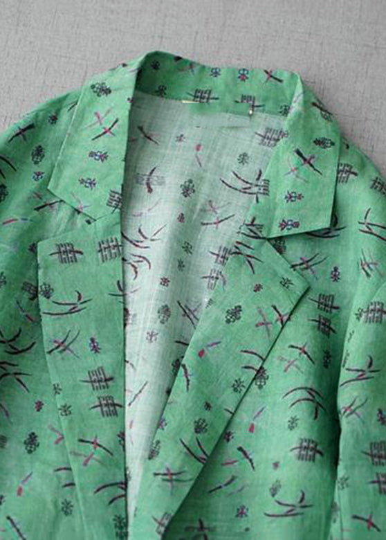 Green Notched Print Coats Long Sleeve Spring