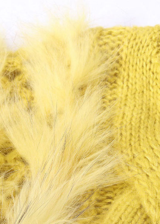 French Yellow O-neck Hole Patchwork Knit Pullover Spring