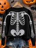 Comstylish Women's Halloween Rhinestone Skull Print Long Sleeve Crew Neck Sweatshirt