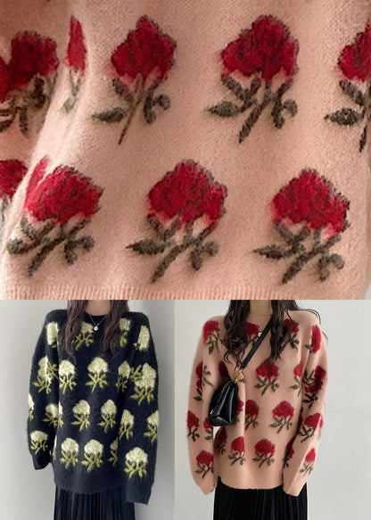 Black O-neck Cozy Ma Hai Mao Knit Sweaters Long Sleeve