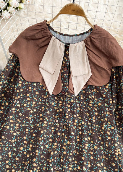 Coffee O-neck Print Low High Design Shirt Long Sleeve
