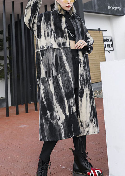 Retro Drawstring Print Pockets Fall Trench Coats