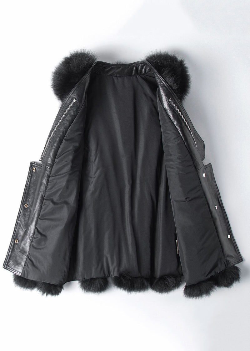 New Black Button Patchwork Leather and Fur Waistcoat Sleeveless