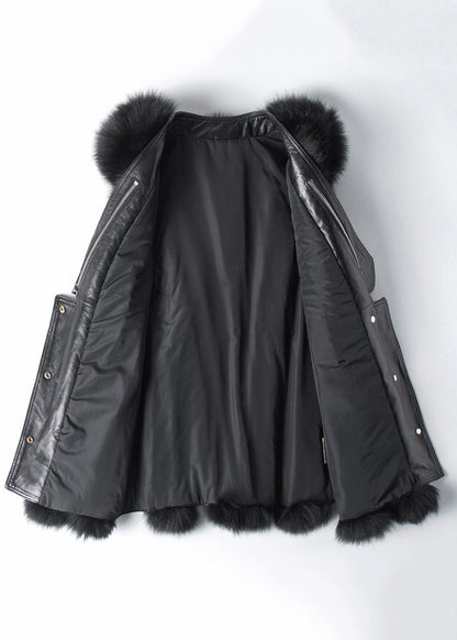 New Black Button Patchwork Leather and Fur Waistcoat Sleeveless