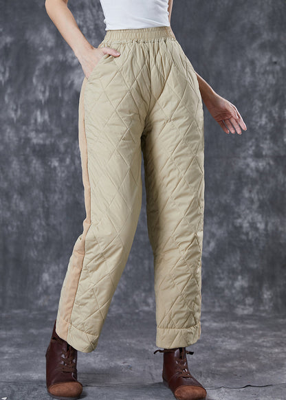 Khaki Oversized Patchwork Thick Fine Cotton Filled Pants Winter