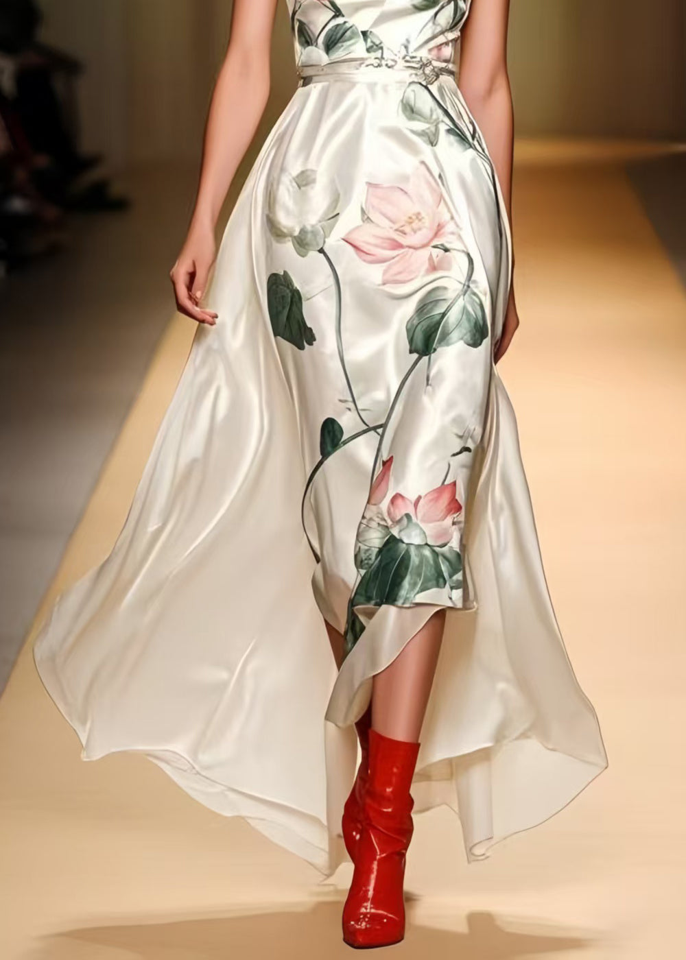 White Print Draping Silk Cami Dresses Summer
