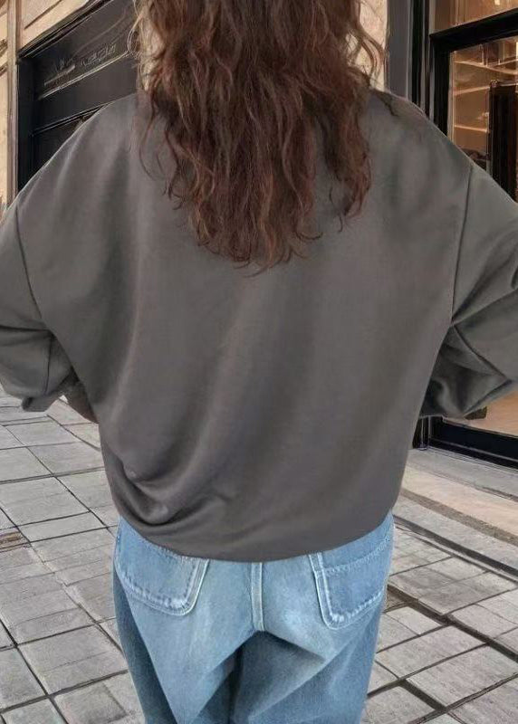 Grey Oversized Hollow Out Cotton Pullover Spring