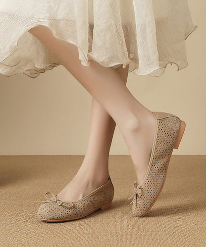 Yellow Flat Shoes Faux Leather Bow Comfy Hollow Out