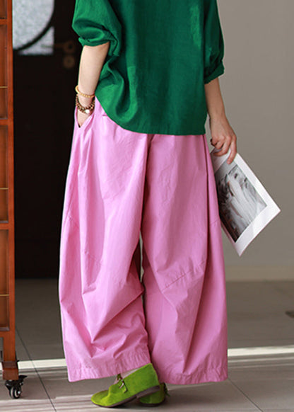 Pink Pockets High Waist Cotton Summer Pants