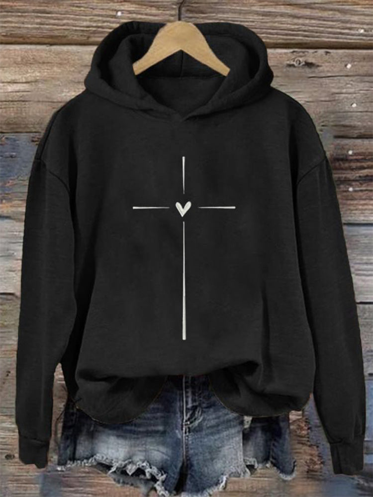Comstylish Women's Christian Cross Printed Long Sleeve Hoodie