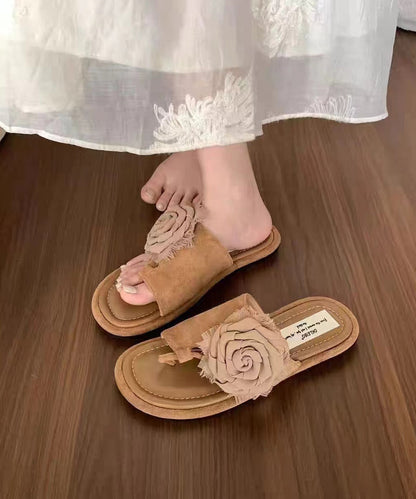 Boutique Khaki Splicing Suede Flip Flops