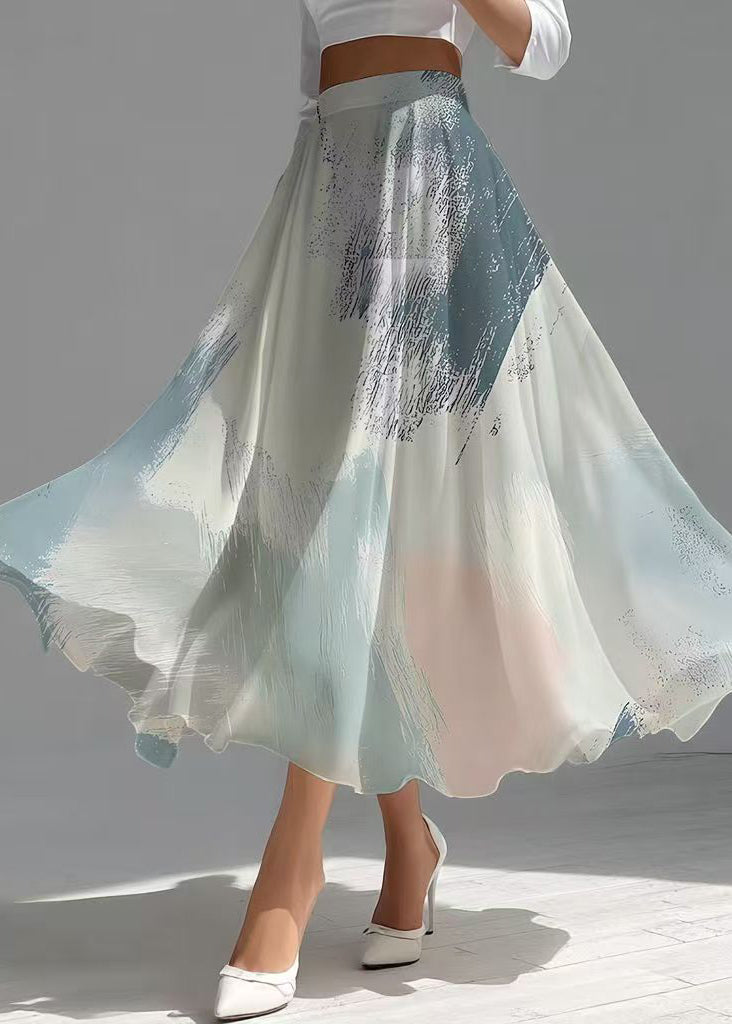 Beige Print Exra Large Hem Chiffon Skirts Summer