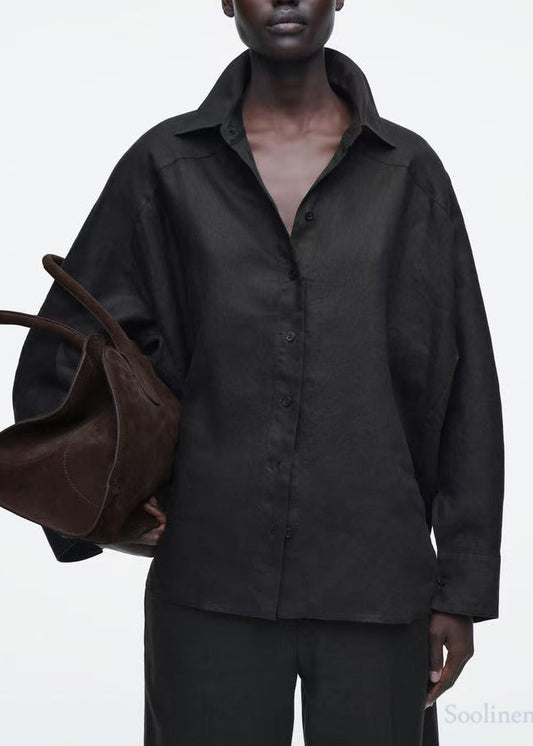 Black Oversized Linen Shirts Fall