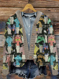 Colorful Cute Cats Embroidered Hooded Cardigan artswardrobe
