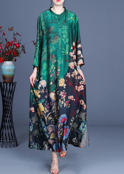Green Print Patchwork Button Summer Spring Dress
