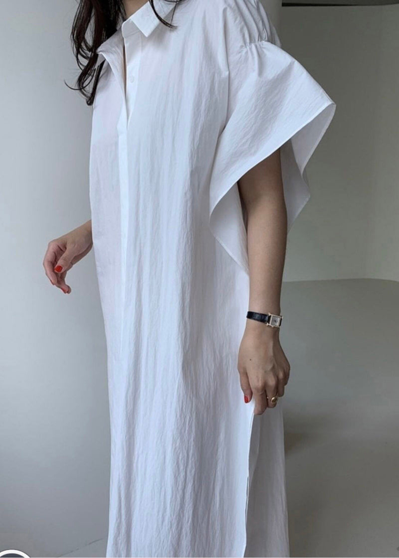 White Peter Pan Collar Button Cozy Long Shirt Dress Summer