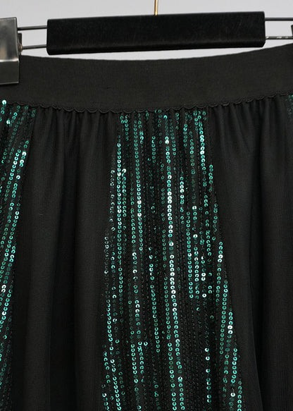 Blackish Green Sequins Patchwork Tulle Skirts Spring