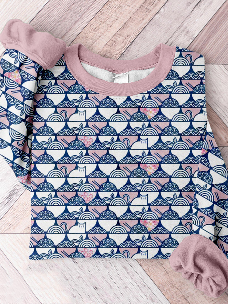 Funny Japanese Art Cat Noodle Comfy Sweatshirt elevenforest