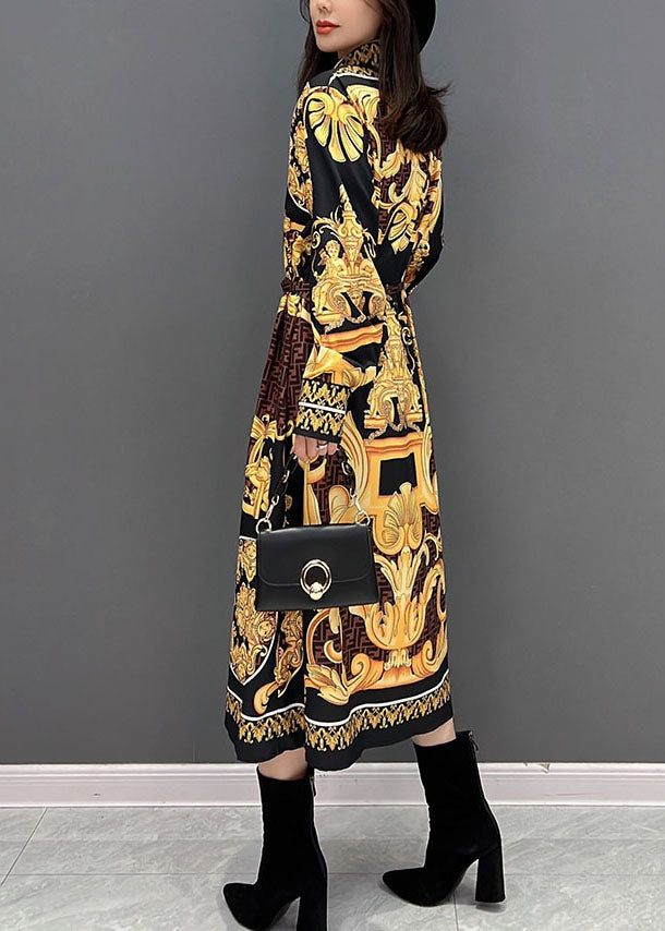 Yellow Print Peter Pan Collar Cotton Shirt Dresses Fall