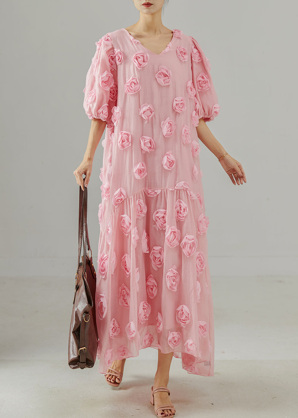 Pink Oversized Stereoscopic Cotton Party Dress Summer