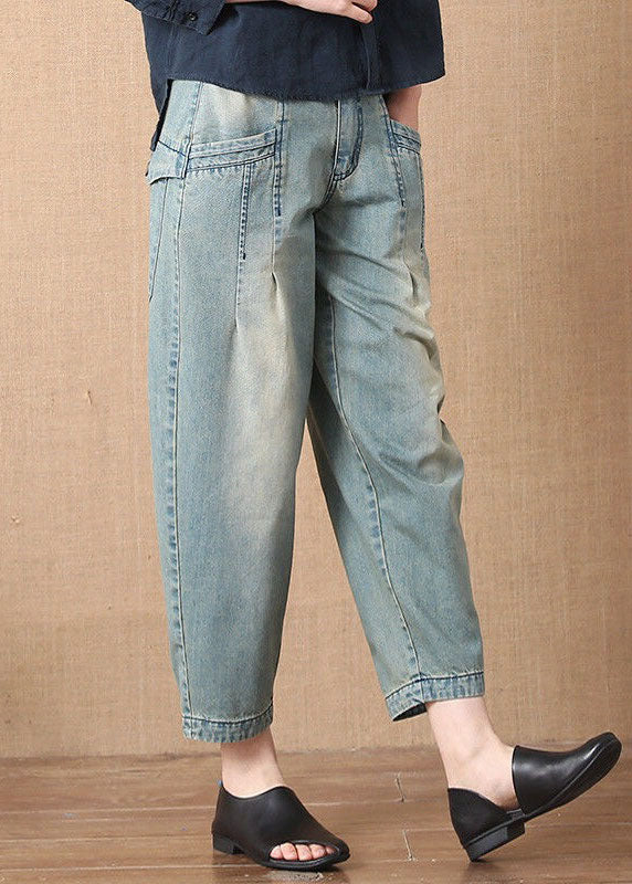 Light Blue Button Pockets Harem Fall Denim Pants