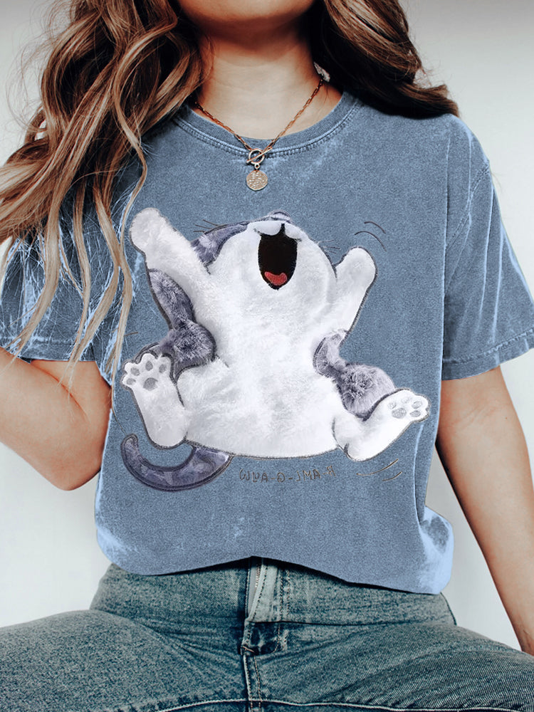 Comstylish Stretching Cat Plush Art Women's T-Shirt