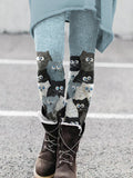 Denim Patchwork Cats Pattern Cozy Leggings artswardrobe