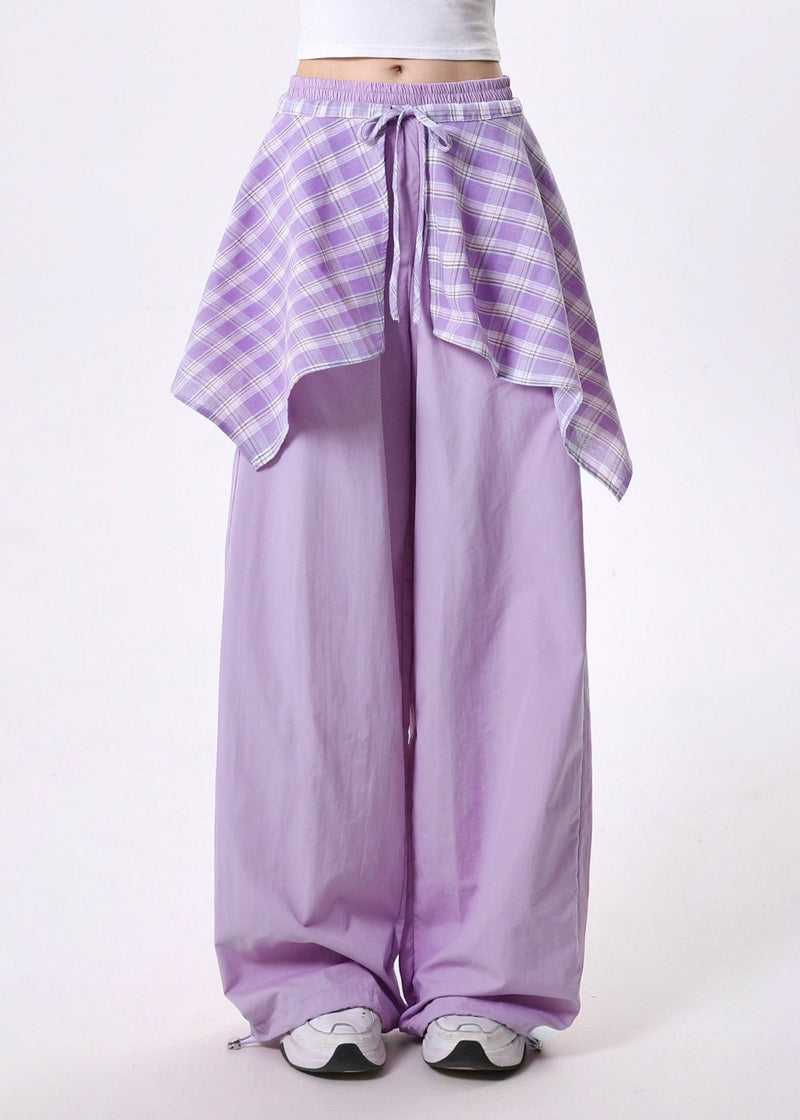 Rose Elastic Waist Patchwork Exra Large Hem Cotton Pants Spring