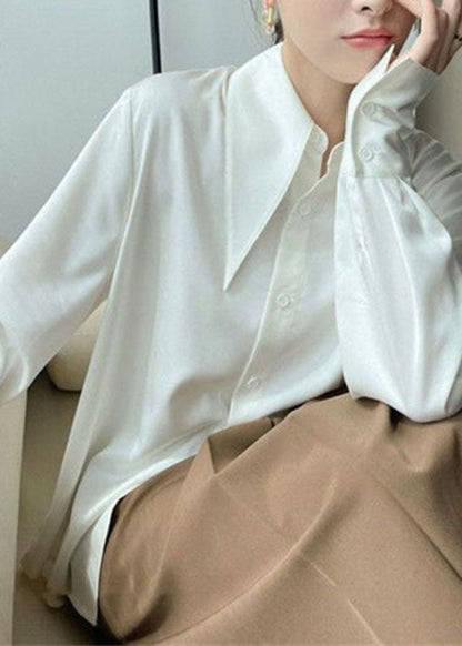 Blue Peter Pan Collar Button Draping Shirt Long Sleeve